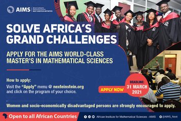 African Institute for Mathematical Sciences (AIMS) 2021 Master’s degree in Mathematical Sciences Scholarship