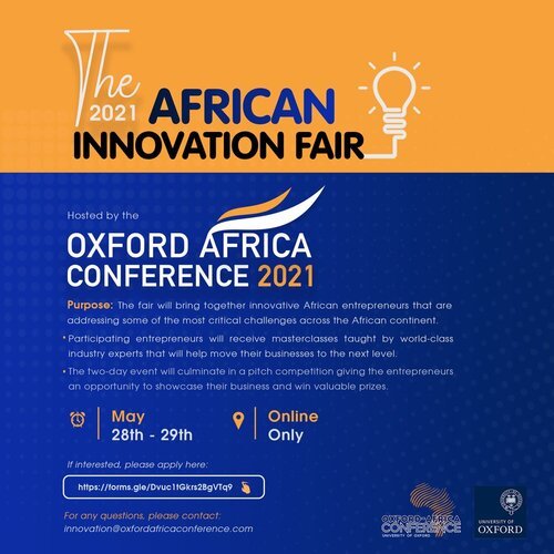 Oxford Africa Conference 2021 Innovation Fair for African Entrepreneurs.