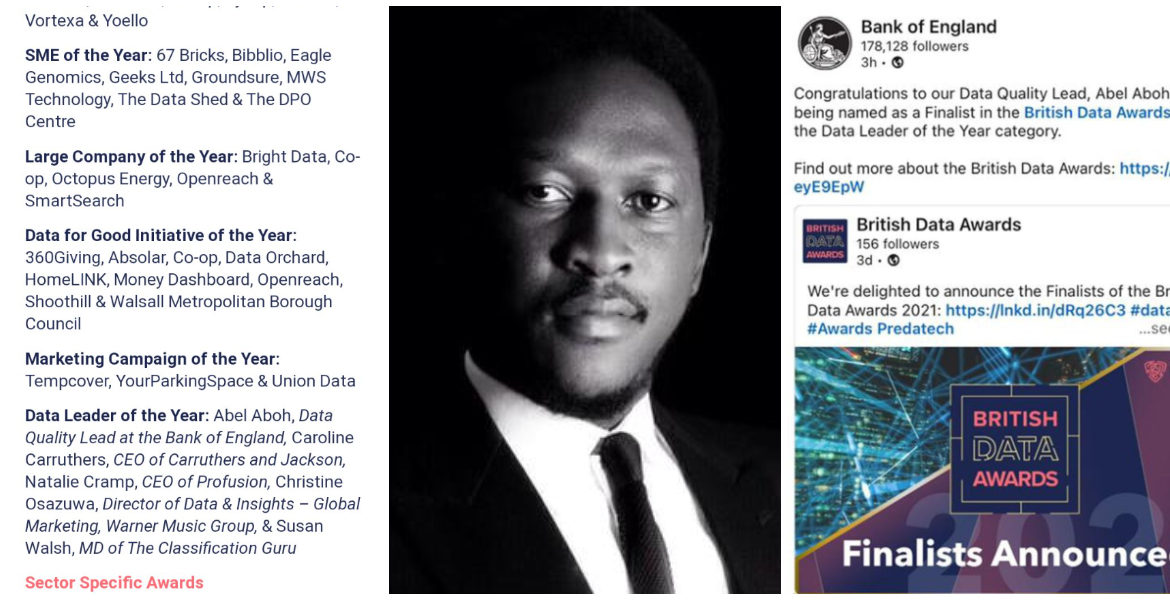 Abel Aboh Named Finalist in the 2021 British Data Awards 