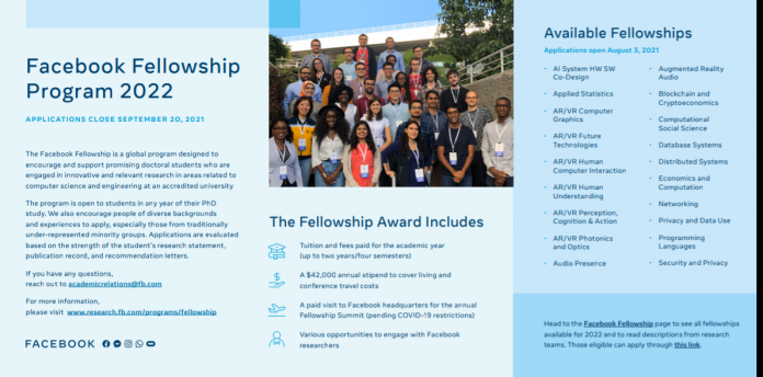 Application is Open for the 2022 Facebook Fellowship Program