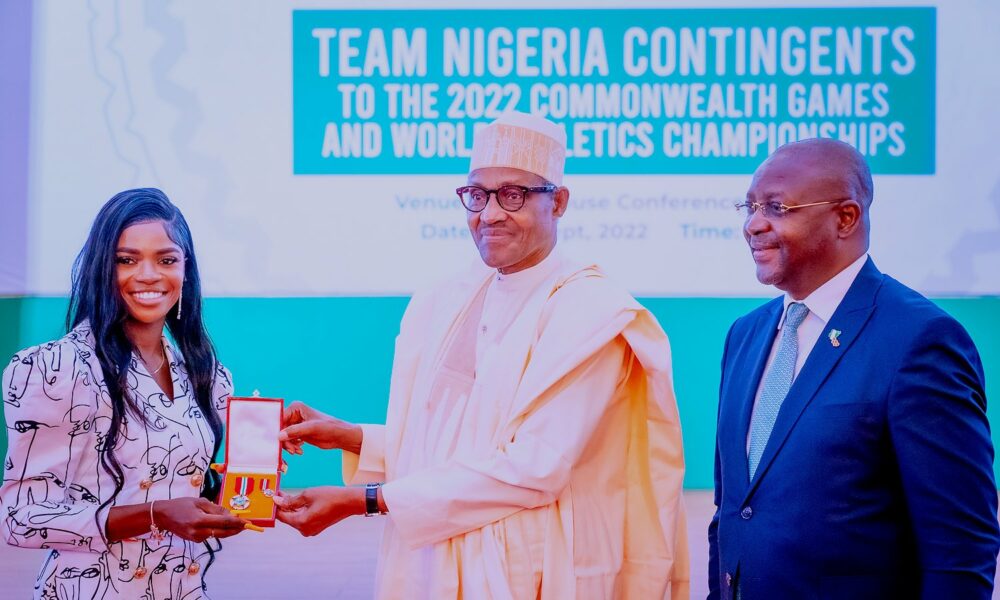 Tobi Amusan, Ese Brume and Folashade Oluwafemiayo Honoured with National Honours by President Buhari