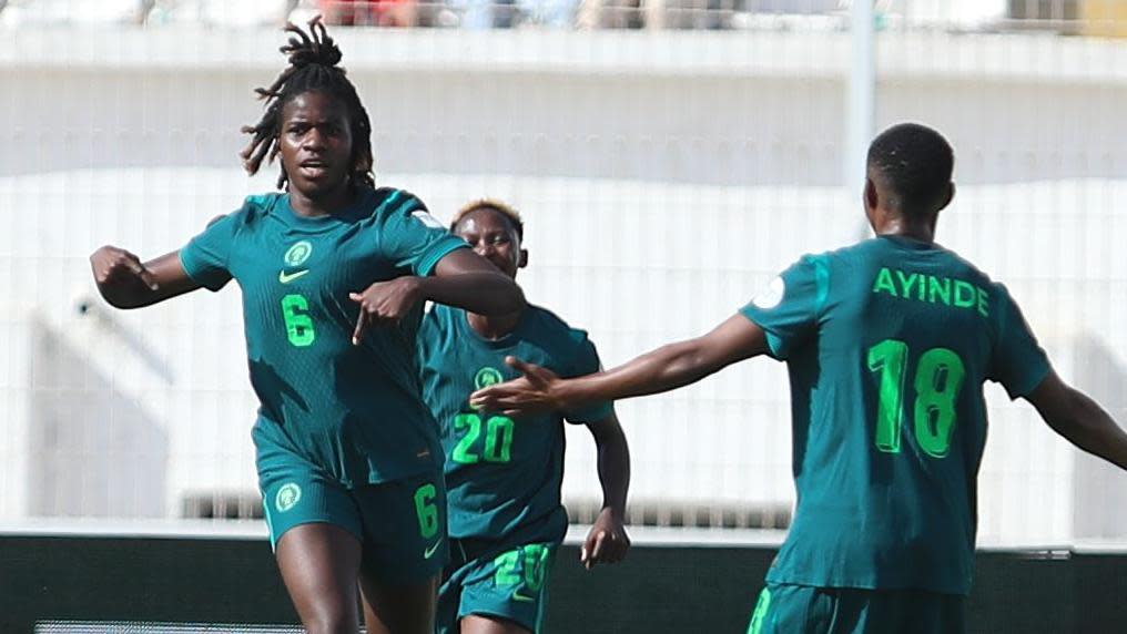 Esther Okoronkwo celebrates a goal for Nigeria