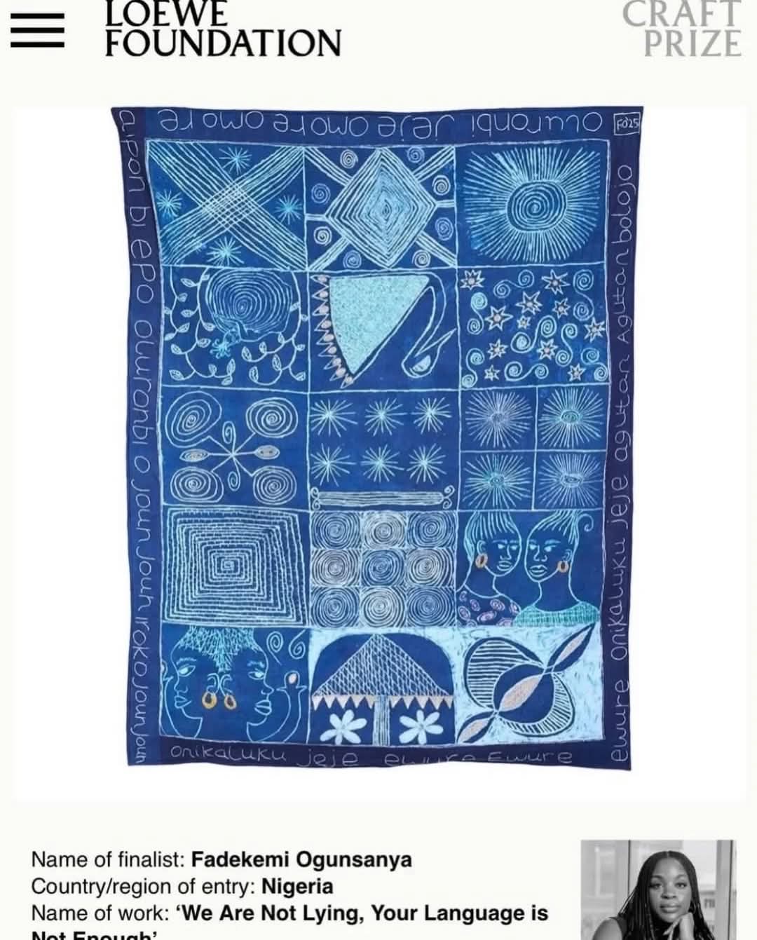 Fadekemi Ogunsanya Makes Final List for 2026 Loewe Foundation Craft Prize