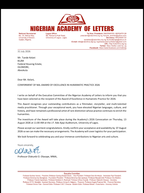 Tunde Kelani to Be Honoured by Nigerian Academy of Letters